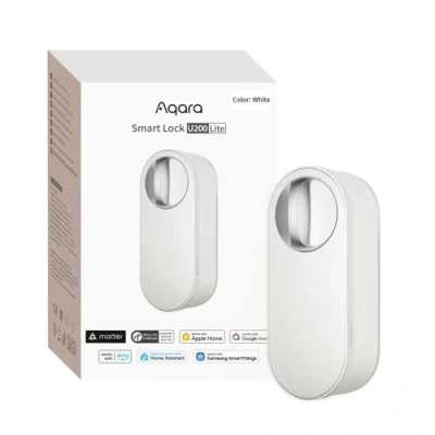 Immagine di Aqara Serratura Smart U200 Lite, Matter over Thread, Blocco Automatico, Batteria Ricaricabile, Compatibile Cilindri a Profilo Europeo, Supporta Homekit, Home Assistant, Google Home, Alexa, Bianco