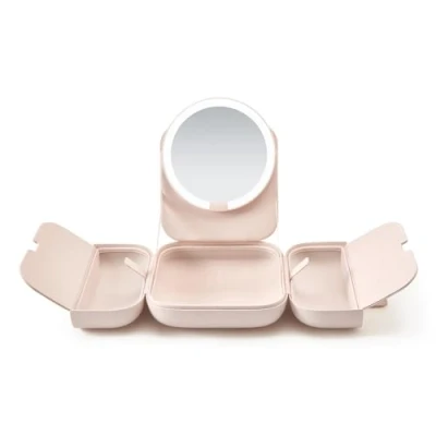 Immagine di AMIRO M2 LumoCube Specchio da Borsa Portatile a LED con 5 Livelli di Luminosità, Organizer per Custodia Trucco Rosa
