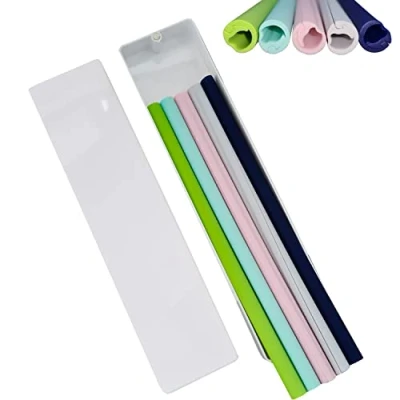 Immagine di Onlineforu lTD Confezione da 5 cannucce riutilizzabili in silicone per uso alimentare con custodia magnetica, lunga e flessibile silicone, senza BPA, compatibile caldo freddo