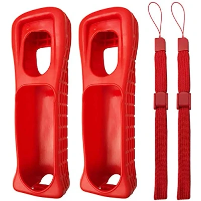 Immagine di 2 x Custodia in silicone con cinturino da polso per Nintendo Wii Remote Controller (rosso)