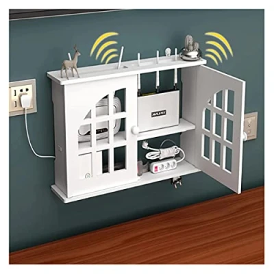 Immagine di PPGE Home Scatola Router WiFi da Parete, di Immagazzinaggio per Cavi, Nascondi Legno Plastica Organizzatore Scaffale a Muro Componenti TV Cavi B
