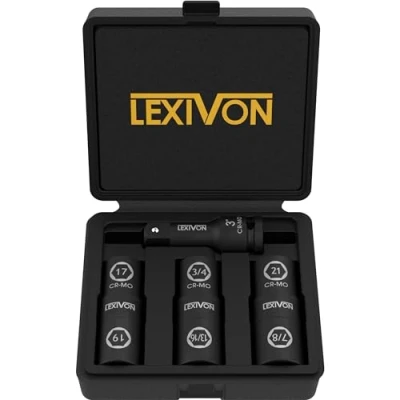 Immagine di LEXIVON Set di chiavi a bussola bocca esagonale per chiave dinamometrica, cricchetto e avvitatore batteria, misure 17/19/21 mm, prolunghe da 3/4&quot;, 13/16&quot;, 7/8&quot; 3&quot;, in valigetta (LX 111)