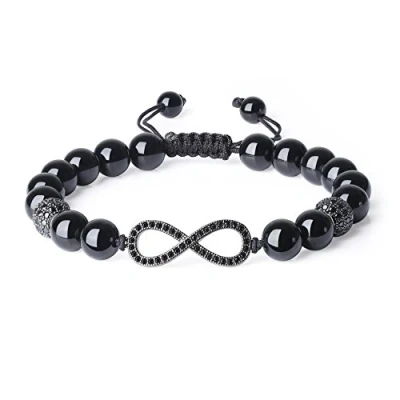 Immagine di COAI Bracciale Regolabile da Uomo con Perle in Tormalina Nera e Occhio di Tigre Amuleto Infinito