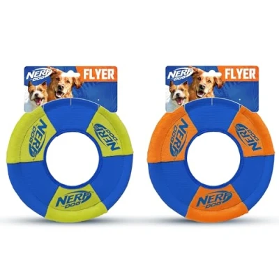 Immagine di Nerf Dog Giocattolo per Cani da tiro e rimorchiatore, Leggero, Durevole Resistente all&#039;Acqua, Diametro 20,9 cm, Razze di Grandi Dimensioni, Confezione Due Pezzi, Verde Arancione