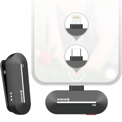 Immagine di Moman Microfono Wireless 2,4 GHz Microfoni Esterni con Interfaccia Tipo C per iphone 15 USB Android Smartphone, Tablet, Laptop YouTube, Vlogging, Microphone Smartphone Pad