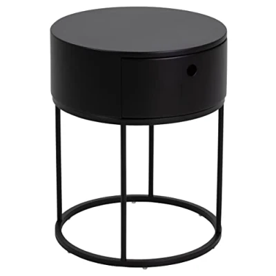 Immagine di AC Design Furniture Apollon Comodino rotondo con 1 cassetto, nero, metallo e legno, diametro: 40 x 51 cm, unità