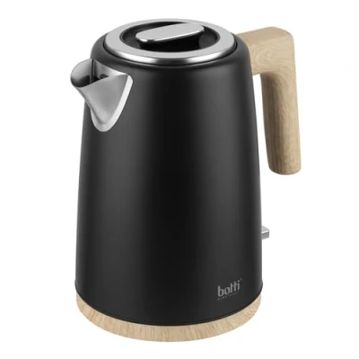 Immagine di Botti Bollitore elettrico Pedro 1,7L nero 2200W di potenza Acciaio inox spazzolato Elemento riscaldante piatto Spegnimento automatico Comando Strix Design estetico