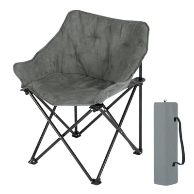 Immagine di WOLTU Sedia da Campeggio, Pesca, Pieghevole e Portatile, Esterno per Picnic, Spiaggia, con Custodia, in Finto Suede Tessuto Oxford, Grigio Scuro, 63x44,5x73,5cm, CPS8164dgr