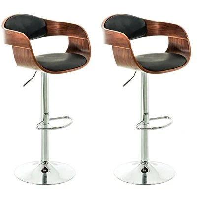Immagine di CLP Set 2 Sgabelli Rétro Kingston Con Braccioli I Bar Girevole In Similpelle E Legno Coppia Alti Regolabili, Colore:noce/nero
