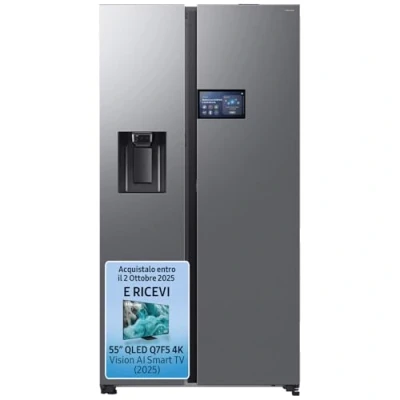Immagine di SAMSUNG Frigorifero Side by AI Home RS90F65EDT/EF con Dispenser Acqua/Ghiaccio Senza Allaccio, Wifi Energy Mode, SpaceMax, 614 L, LxAxP: 91,2 x 178,4 72,6 cm, Inox