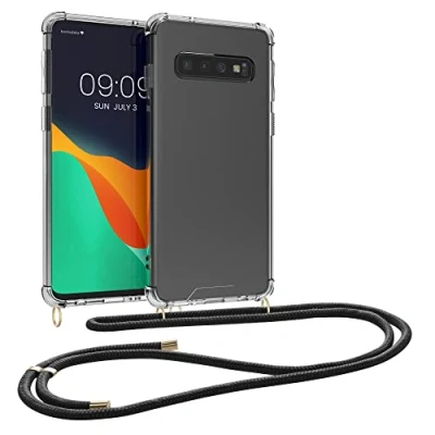 Immagine di kwmobile Custodia Compatibile con Samsung Galaxy S10 Cover Back Case in Silicone TPU Protezione Smartphone Cordino trasparente/nero