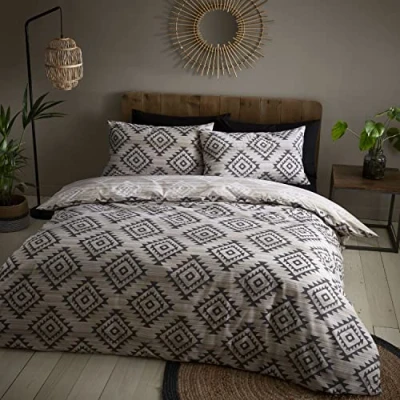 Immagine di Catherine Lansfield Bedding Aztec Geo Set copripiumino singolo con federa, colore: naturale