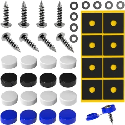 Immagine di GENMAG® Kit Viti Targa Auto e Moto Porta [Universale] Portatarga Posteriore Anteriore Rivetti Bottoni Supporto con Tappi