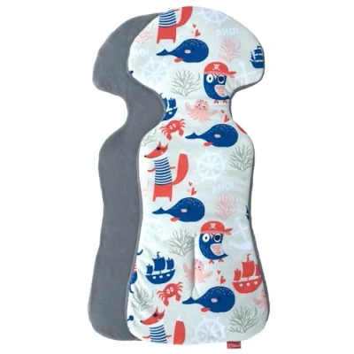 Immagine di BYBOOM Basics Cuscino per seggiolino auto, 77 x 32 cm, lato in cotone e spugna, universale, ovetto, passeggino, rimorchio bicicletta, utilizzabile su entrambi i lati, morbido, delicato sulla