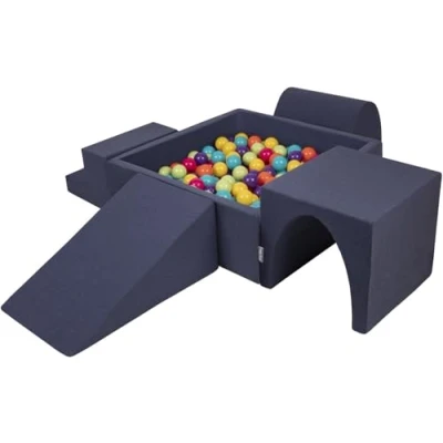 Immagine di KiddyMoon Area di Gioco in Schiuma con Quadrato Piscina Palline (200 Palline) per Bambini, Blu Scuro:Verdch/Gialo/Turche/Arancion/Rosasc/Viol