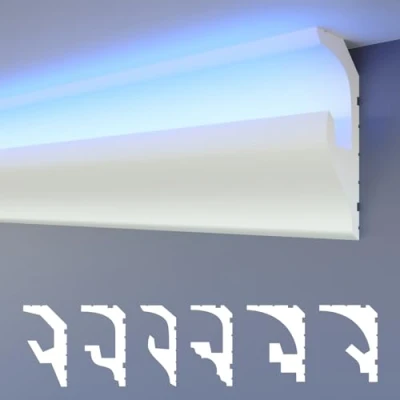 Immagine di HEXIMO LED 2in1 Modanature per stucchi, soffitti a illuminazione indiretta XPS polistirene, Profilo di raccordo leggero (1,7 Metri HLED 17)