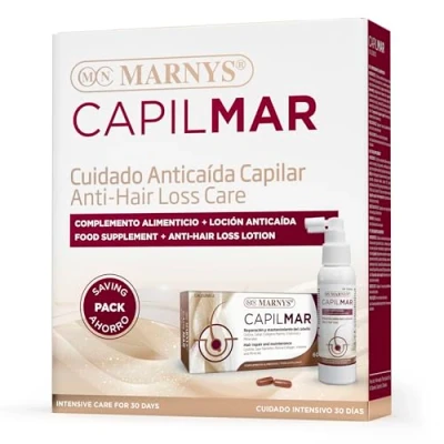 Immagine di Capillmar Confezione anticaduta Marnys 60 capsule + lozione 100 ml Frena la caduta dei capelli Protezione Restituisce stabilità e lucentezza Cura intensiva per 30 giorni