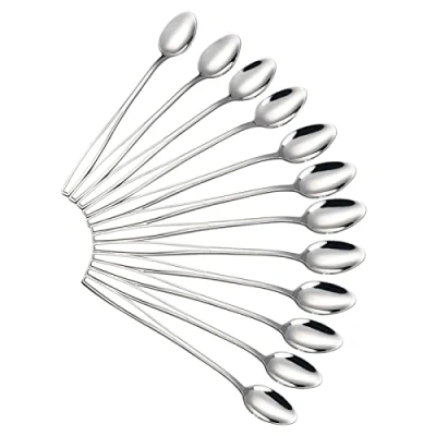 Immagine di Set de 12 Cucchiai da Latte,Acciaio Inox Cucchiaini a stelo lungo,Cucchiaio caffè per tè Freddo Dessert Cocktail Gelato Sundae