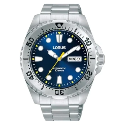 Immagine di Lorus Orologio automatico analogico da uomo con bracciale in acciaio inossidabile, Argento/Blu RL473BX9