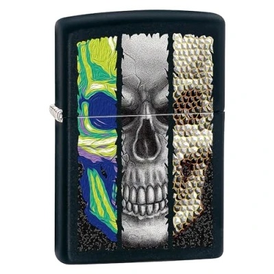 Immagine di Zippo 22A041 Skull Accendino in Metallo con Caratteristico &#039;&#039;click&#039;&#039; Zippo, Antivento, Ricaricabile, Nero