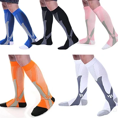 Immagine di 5 paia Calze a compressione per uomini e donne (20 30 mmhg), Ottime il miglioramento delle prestazioni sportive, corsa, resistenza, recupero, circolazione viaggi in aereo