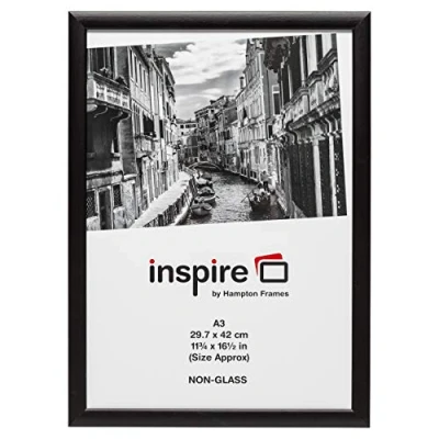 Immagine di Hampton Frames BLACKWOOD Cornice portafoto in legno di pino con certificato acrilico, non vetro, formato A3, 30 x 42 cm, colore: Nero