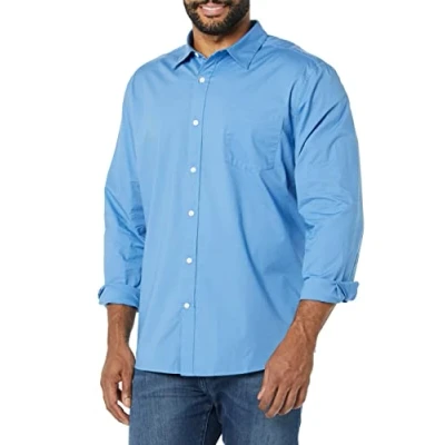 Immagine di Amazon Essentials Camicia in Popeline Elasticizzato A Manica Lunga dalla vestibilità Regolare Uomo, Blu Chiaro, XS