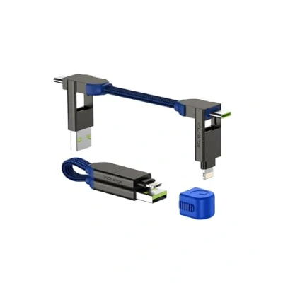 Immagine di Rolling Square, inCharge X Portachiavi con Cavo Usb Type c, Cavetto Universale Cellulare, Regalo Uomo, Caricatore Cellulare 6 in 1, Gadget Tecnologico, Blu, Lightning da 100W