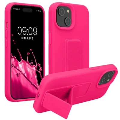 Immagine di kwmobile 1x Custodia Compatibile con iPhone 15 Cover Supporto Dita Back Case per Smartphone Protezione Gommata rosa shocking