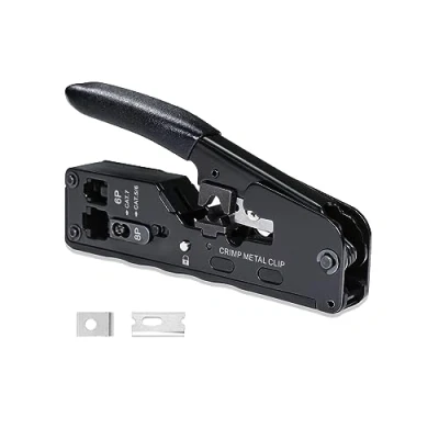 Immagine di 6COMGIGA Strumento di crimpatura RJ45 RJ12 all in one, crimpatrice Ethernet passa through per connettore modulare Cat5 Cat5e Cat6 Cat6a Cat7, 6C CT 01
