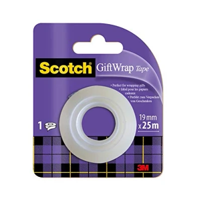 Immagine di Scotch Nastro Adesivo GiftWrap 1 Rotolo da 19 mm x 25 m Trasparente Satinato Utilizzare sulla Carta Regalo