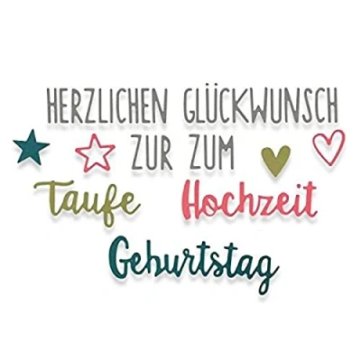 Immagine di Sizzix 662113 Thinlits Fustella 8 Pezzi, Herzlichen Glückwunsch (Congratulationi Set)