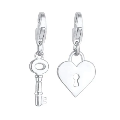 Immagine di Ciondolo a Forma di Chiave e Serratura, in Argento 925, per Donna, con Elemento Cuore Segno d&#039;Amore, Adatto Tutti i Braccialetti più Comuni