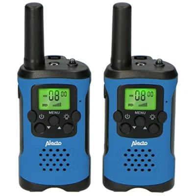 Immagine di Alecto FR 115 Set di due Walkie Talkie per Bambini Walki Talki con portata fino a 7 chilometri 8 canali Torcia integrata Display retroilluminato Blu/Nero