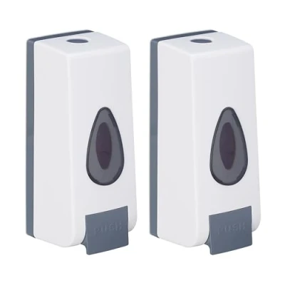 Immagine di Relaxdays Mangiatoia per Uccelli Selvatici Dispenser di Sapone da Parete, Set 2 Portasapone Ricaricabili 350ml, HLP 19x8x8 cm, Dosatore, Bianco Grigio