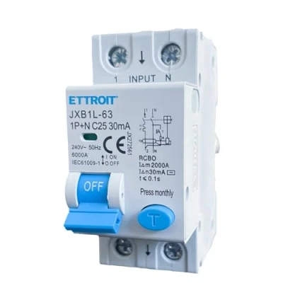 Immagine di Interruttore Magnetotermico Differenziale, 1P+N 6KA 220V, Occupa 2 Moduli DIN, RCBO 30mA C25 25A