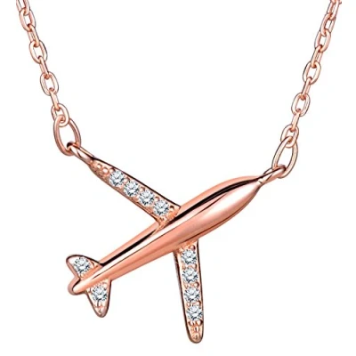 Immagine di Infinite U, pendente per collana a forma di aereo in argento Sterling 925, con zirconia cubici, donna/ragazza, oro rosa