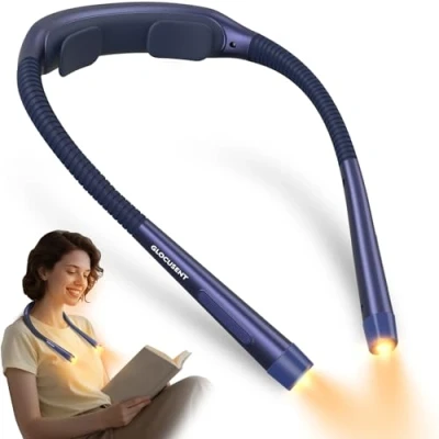 Immagine di Glocusent luce da collo, lettura 3 colori e 5 luminosità continua, libro con timer aiuto per dormire, ricaricabile 100 ore di durata, design ergonomico, perfetta leggere