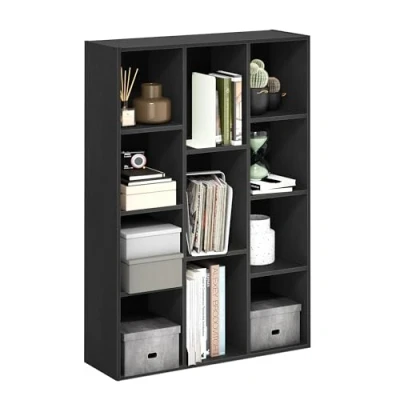 Immagine di Furinno Luder Libreria reversibile a 11 cubi con scaffale aperto, Legno Nero