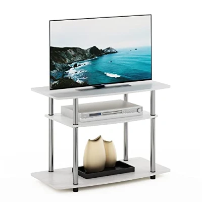 Immagine di Furinno Econ No Tools Supporti TV a 3 Livelli, Legno ingegnerizzato, Rovere Bianco/Acciaio Inossidabile, 80,01 (L) x 59,2 (A) 40,13 (P) cm