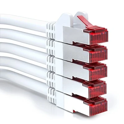 Immagine di deleyCON 5x 0,25m Cavo Patch CAT6 PIMF S/FTP Schermatura CAT 6 RJ45 di Rete Ethernet LAN DSL Interruttore Router Modem Punto Accesso Bianco