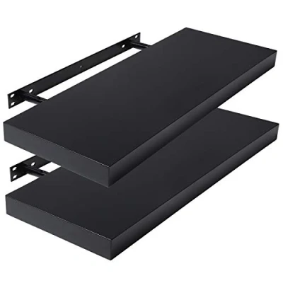 Immagine di Lestarain Set di 2 Mensole a Muro Rettangolare Nero Mensola Parete in MDF Piccola Libreria Sospesa Portaoggetti Decorativo per Soggiorno Camera da Letto 100x22.9x3.8cm LGA067