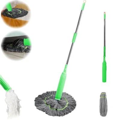 Immagine di 2 in 1 Dehydrated Mop,Self Wringing Twist Mops for Floor Cleaning,360 Degree Spin Round Wall Cleaning Mop,Quick Drying Microfiber Mop,Easy Wring Mop Wet and Dry,Detachable,for Home Kitchen