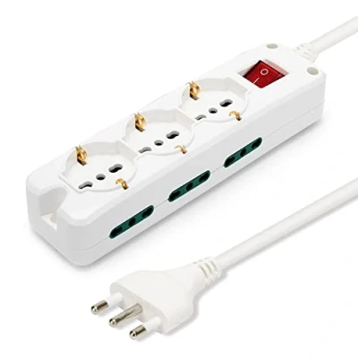Immagine di VELAMP MULTIT I S36 Multipresa 3 Prese Polivalenti (Schuko + 10/16A) 6 Bivalenti (10/16A) Interruttore Luminoso Colore Bianco