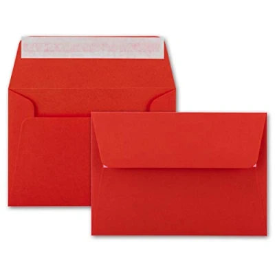 Immagine di Karten und Co. 25 buste per lettere, formato B6, 12,5 x 17,5 cm, chiusura adesiva, 120 g/m², con a linguetta, colore: Rosso