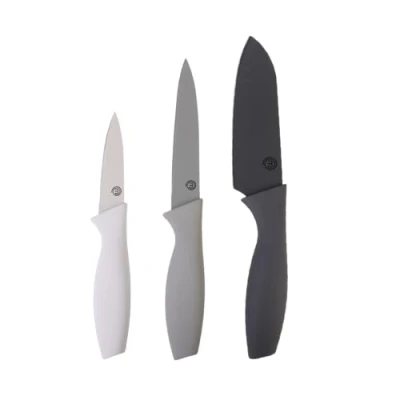 Immagine di MasterChef Coltelli da Cucina, Set Coltello Chef per Carne &amp; Verdure, Lama Affilato, Acciaio Inox, Prova di Calore, Manici Grigio, Lavabile in Lavastoviglie, Professionali, 3 Pezzi Piccolo
