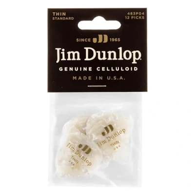 Immagine di Dunlop Classic, Plettri Per Chitarra In Celluloide, Confezione Da 12 Pezzi Thin White Pearloid