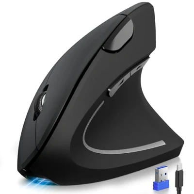 Immagine di TECKNET Mouse Verticale Wireless Ricaricabile, 4800 DPI Ergonomico Silenzioso Senza Fili, 6 Pulsanti, 2.4GHz con Ricevitore USB per PC, Computer, Laptop, Mac, Nero