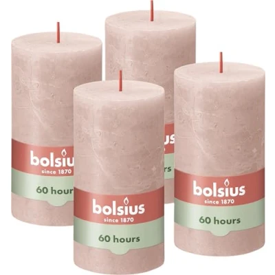 Immagine di Bolsius Candele rustiche a colonna, rosa nebbiosa, 13 x 7 cm (confezione da 4)