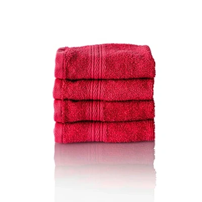 Immagine di ALCLEAR Set di asciugamani in spugna assorbente, 100% cotone ecotex, serie 6 colori e 5 misure, colore: rosso, 4 per ospiti 30 x 50 cm